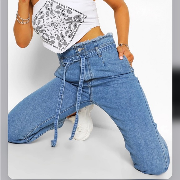 High Waisted Tie Belt Mom Jeans - Picture 2 of 4